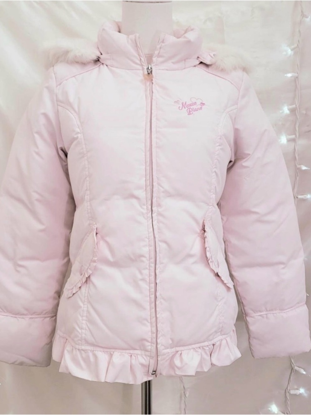 Mezzo piano Light Pink Ruffle Hem puffer Jacket